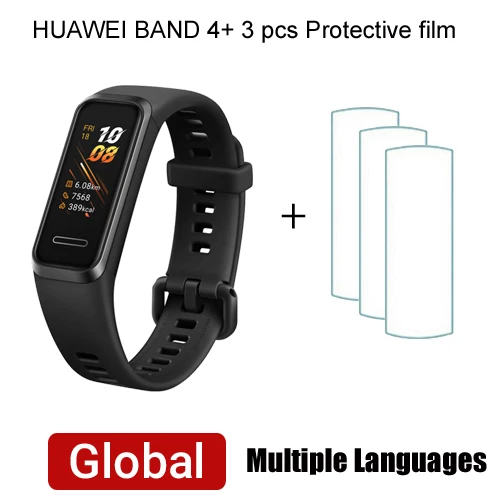 Смарт-часы huawei Band 4, смарт-браслет с пульсометром, музыкальный контроль, монитор здоровья, новые часы с usb-разъемом, зарядка - Цвет: Black add 3pcs film