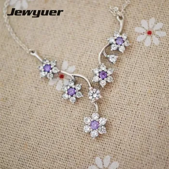 

Silver Forget me not pendants Necklaces for Women 925 Sterling Silver link chain Necklace Women Fine Jewelry Jewyuer NC018