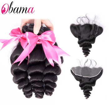 

Loose Wave Lace Frontal With Bundles Brazilian Remy 100% Human Hair Bundles With Frontal 2/3/4 Bundles With 13x4 Closure Hair