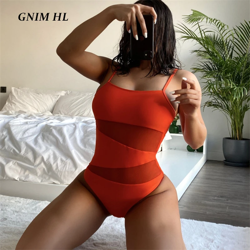 

GNIM Sexy Women's Swimsuit One-Piece Patchwork Mesh Swimwear Wome Push Up conjunto biquinis feminino trajes de baño mujer 2022