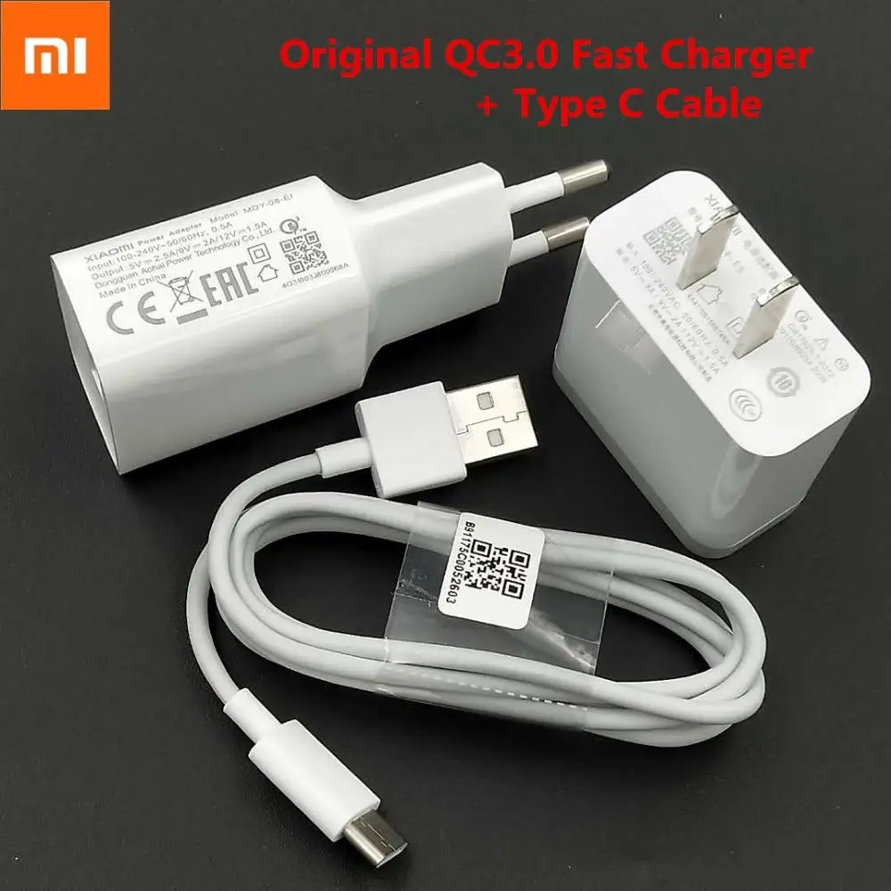 

Original Xiaomi Fast Charger USB QC3.0 Quick Charge adapter Type C Cable For Mi CC9 CC9E 9t 9se 8 8SE 6 6X 5 5c Redmi Note 8 pro