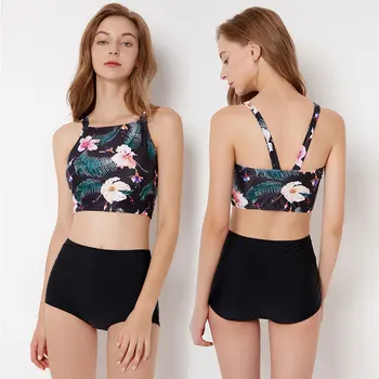 

2020 Summer Sexy Bikini Split Female Swimsuit Printed High Waist Bubble Hot Spring Resort Swimsuit