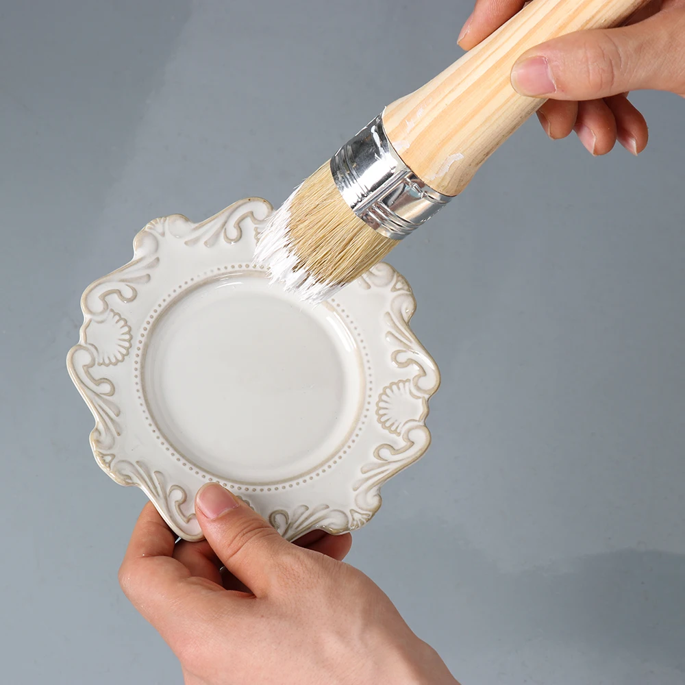 Pinceles grandes de madera con cerdas naturales, suministros de decoración para el hogar, cera para pintura o encerado, 1 unidad