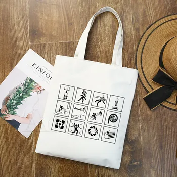 

Game Portal 2 T Shirt Aperture portal Tote Bag Unisex Canvas Bags Shopping Bags Printed Casual Shoulder Bag Foldable