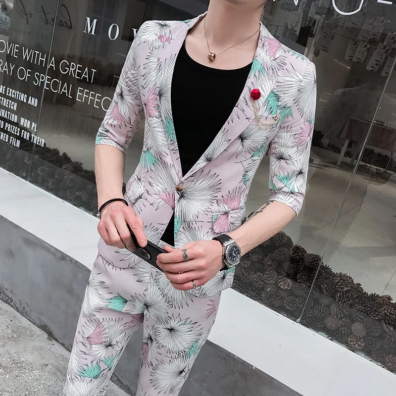

2020 Spring And Summer New Men's Printing Sleeves Suit Suit Business Casual Fashion Europe And The United States Gentleman Suit