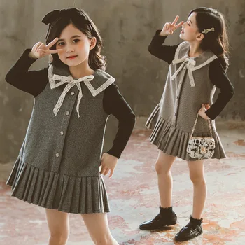 

2019 Spring School Costume Cloth Girls Dress Student Children Dresses Preppy Style Kids Dress For Teenages 4 5 6 8 9 10 12 13 14