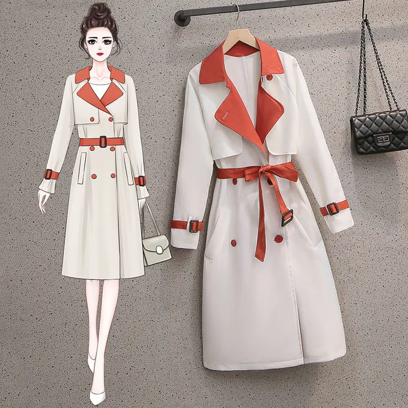 

Plus Size Women's Fashion Mid-length Windbreaker Women's 2022 Spring and Autumn New Fat Sister Waist and Thin Korean Jacket