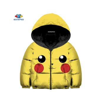 

Detective Pikachu Pika 3D Printed Kids Winter Down Jacket Hooded Cotton-jacket Warm Coat Thick Cotton Coat Boys Girls Outerwear