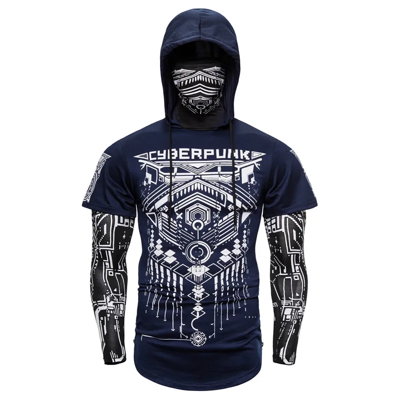  Mens Skull Mask Hoodies Sweatshirt Fake Two Pieces Men Punk Jogging Homme Pullover Elastic Streetwe