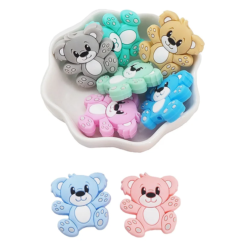 Silicone Bear Beads Baby Shower Teething Infant Round Beads DIY Infant Pacifier Chain Necklace Making 10PCS