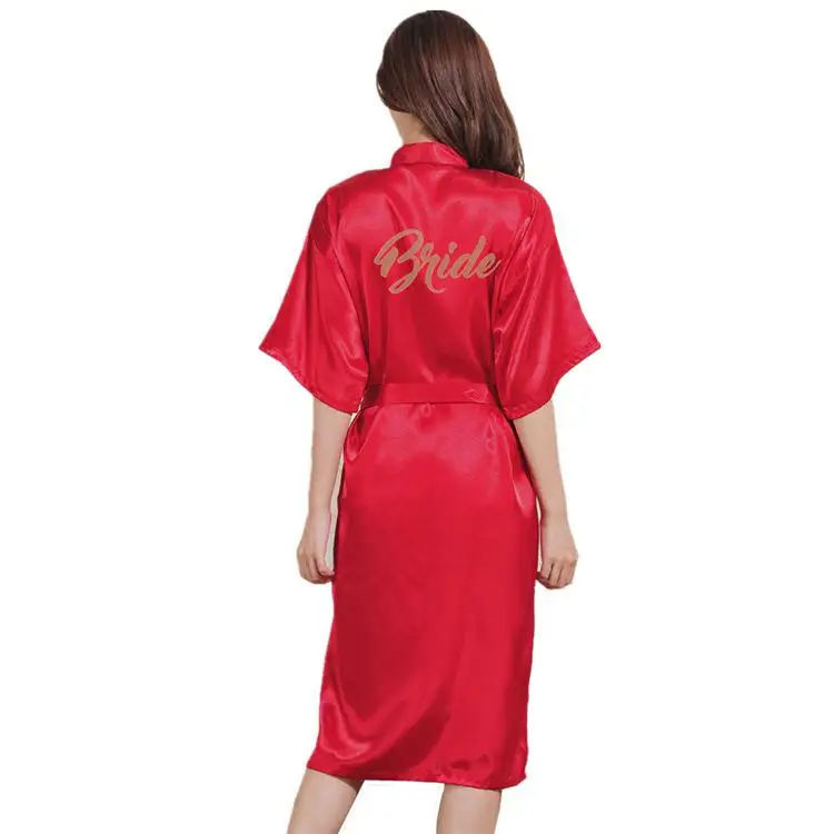 Плюс размер 3xl ночное белье повседневное Письмо "невесты" кимоно купальный халат невесты свадебное платье женская ночная рубашка - Цвет: Red