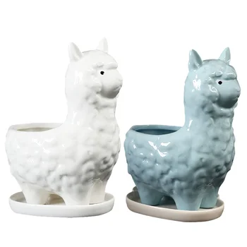

2pcs Succulents Flowerpot, Pretty Creative Adorable Fashion Alpaca Flowerpot Bonsai Pot Ceramic Flowerpot Gardening Flowerpot