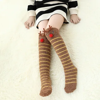 

1 pair of children's knee socks coral fleece warm socks cute knee baby socks stockings