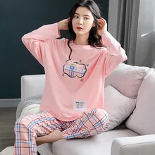 

Casual Lovely Sleepwear Women's Cotton Pajama Woman Autumn Winter Cartoon Print Pajamas Set for Women Long Sleeve Trouser Suits