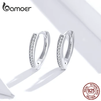 

bamoer GXE868 925 Sterling Silver Ear Studs Heart Shaped Shiny Clear CZ Simple Hoop Earrings for Women Wedding Fine Jewelry