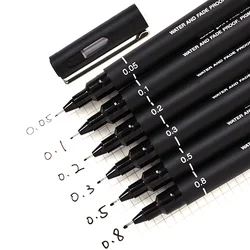 Stylo à pointe ultra fine à encre noire pour dessin, marqueur de Fineliner micron 005, 01, 02, 03, 05 et 08, ensemble de fourniture scolaire et de bureau, 6 pièces par lot 