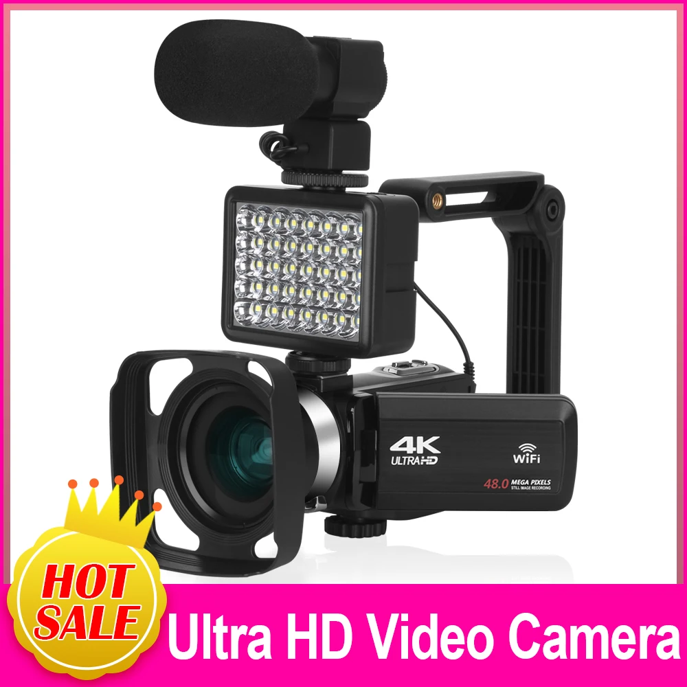 Video Camera 4K Ultra HD 48MP 3.0Inch IPS Touch Screen WiFi Built-in Light Recorder Live Streaming Digital Cameras