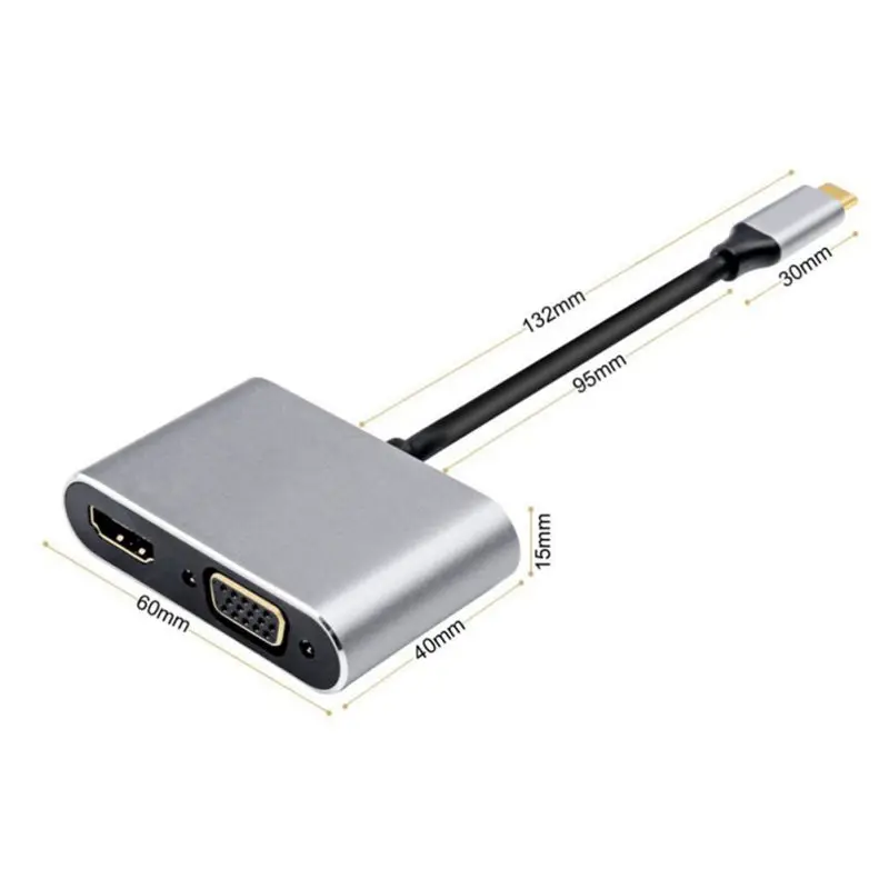 USB C To Hdmi Adapter Cable USB 3.1 Type-C To VGA HDMI 4K UHD Plug-and-play Converter Cord For Mac-OS Linux Win Aluminum Alloy