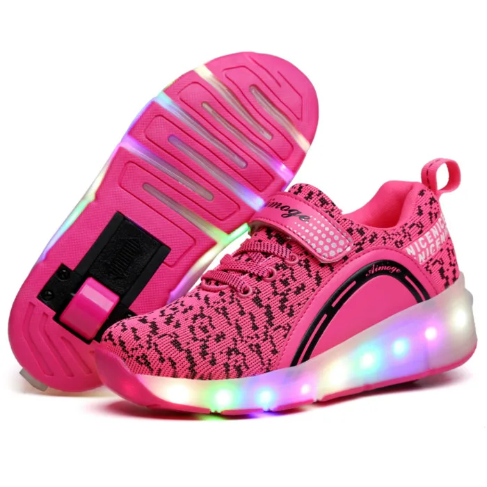Новинка; Детская Спортивная повседневная обувь; Светодиодный светильник; мигающий светильник; детская обувь для катания на роликах; Светящиеся кроссовки для мальчиков и девочек - Цвет: Pink One Wheel