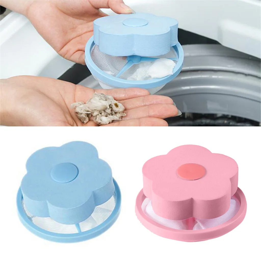 

2PCS Flower Shape Home Washing Machine Floating Net Bag Hair Removal Ball Debris Thread Cleaning Filter Net Lint Mesh Bag