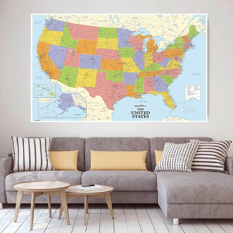 A2 Size Map Of The United States Wall Art Poster and Prints Canvas Painting America Map Home Office Decoration School Supplies