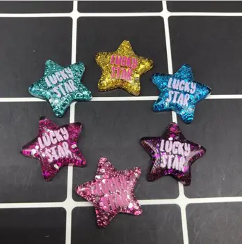

Wholesale! Kawaii lUCKY STAR Resin Crafts Flat Back Resin Cabochons Glitter Star for Hair Bow Center Scrapbook Embellishment