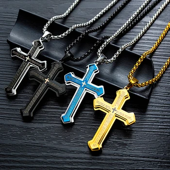 

4x Simple Cross Pendant Necklace Hip-Hop Long Chain Necklace Link Shiny 60cm