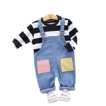 

Spring Autumn Children Clothes Baby Boy Girls Stripe T Shirt Overalls 2Pcs/sets Toddler Cotton Clothing Infant Casual Tracksuits