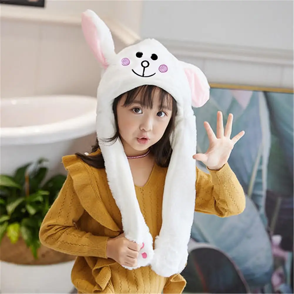 Cute Rabbit Plush Hat New Parent-Child Cartoon Animal Plush Airbag Toy Flashing Light Cap Rabbit Plush Hat For Kids Girlfriend