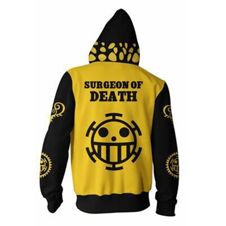 Trafalgar Law Sweatshirts  Anime One Piece 3D Hoodie Cosplay costume zipper Yellow  Thin Pullover Hoodies Tops Outerwear Coat spider woman costume