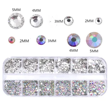 

12 Grid/box Transparent Rainbow Flat Bottom Rhinestone For Nail Art Multi-size Mixed Outfit Design DIY Decor Accessories