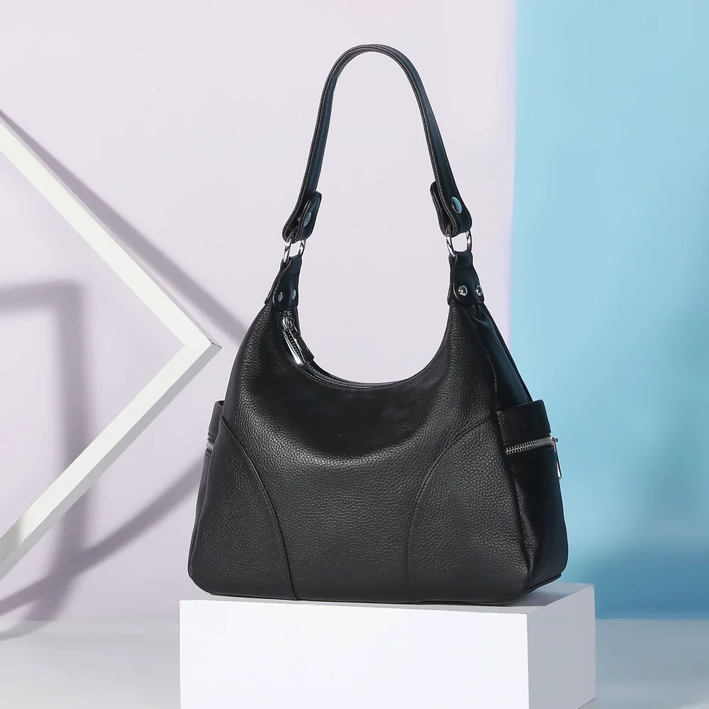 Zency 100% Genuine Leather Fashion Women Shoulder Bags High Quality Hobos Elegant Lady Tote Handbag Black Grey Crossbody Bags 3