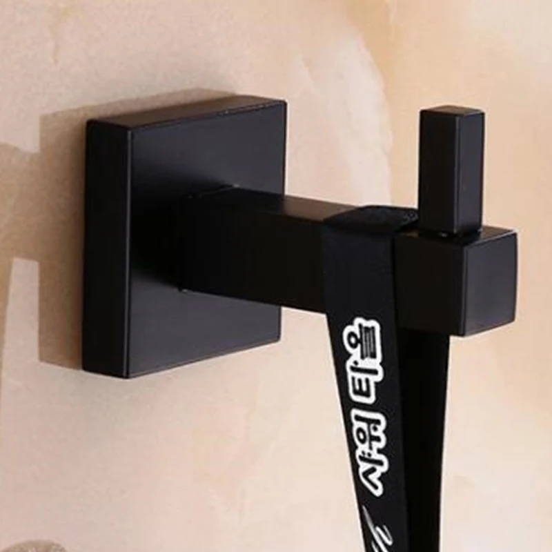 Wall Hooks,Modern Pure Black Design Wall Mounted Stainless Steel Wall Hooks.Bedroom Dress Robe Hook Multi-Function Kitchen Hook