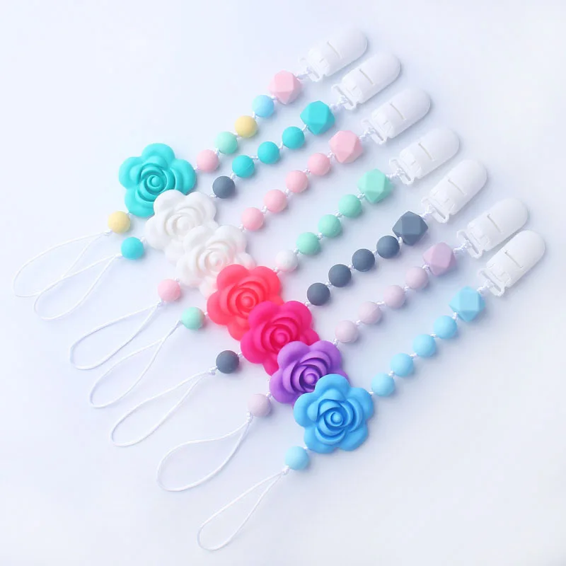 

1Pcs Infant Pacifier Clip Girl Flower Silicone Teether Chain Nursing Pacifier Holder Safe Silicone Baby Lanyard Pacifier Chain