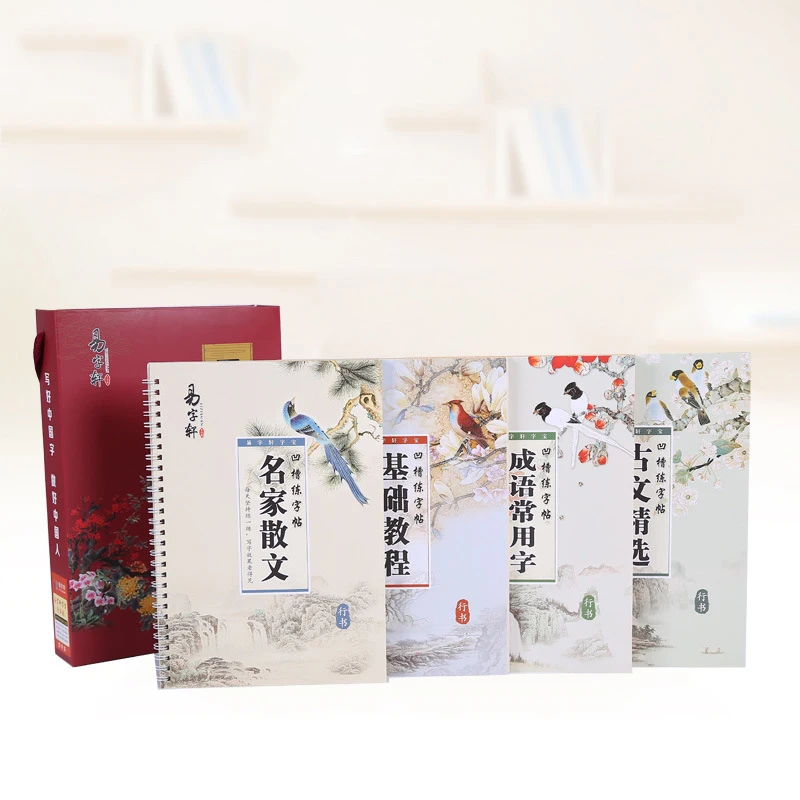 4 шт. 3D китайские персонажи многоразовые паз каллиграфии копировальная книга