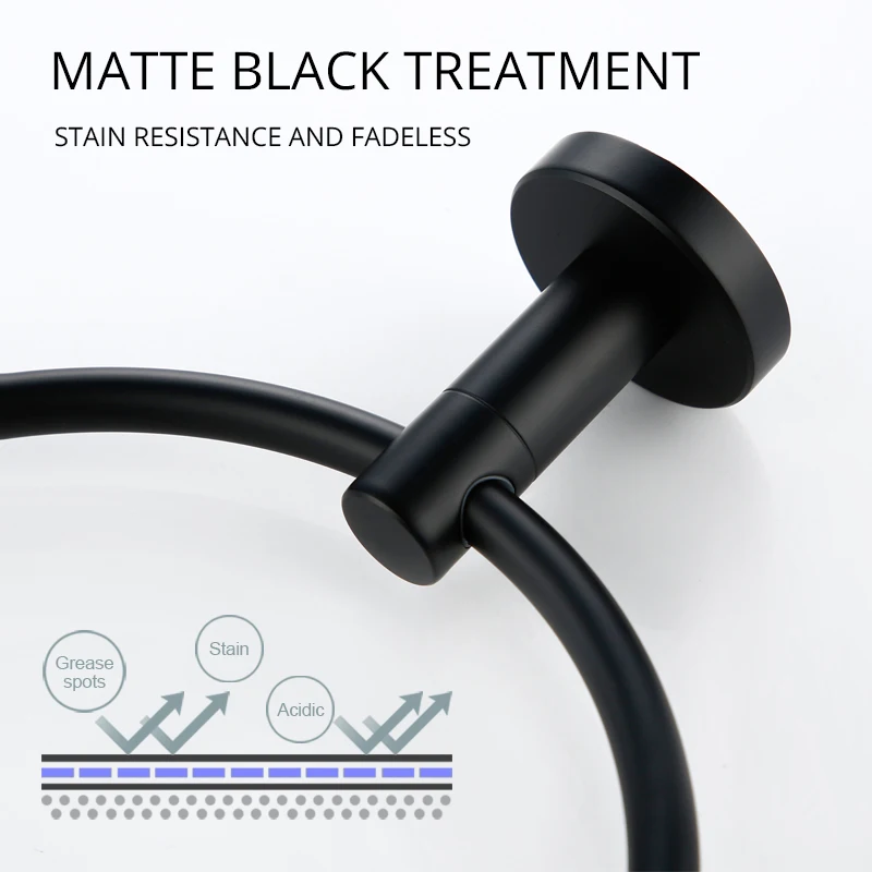 Wall-mounted Single Towel Bar Towel Ring Rack Matt Black Finish Anti-rust Stainless Steel Bathroom Hardware Accessories