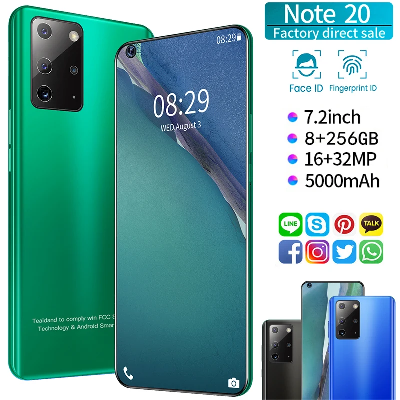 2020 Note20 5000 мА/ч 7 2 дюймов HD 8g + 256g двойная sim карта двойной режим ожидания отпечатков