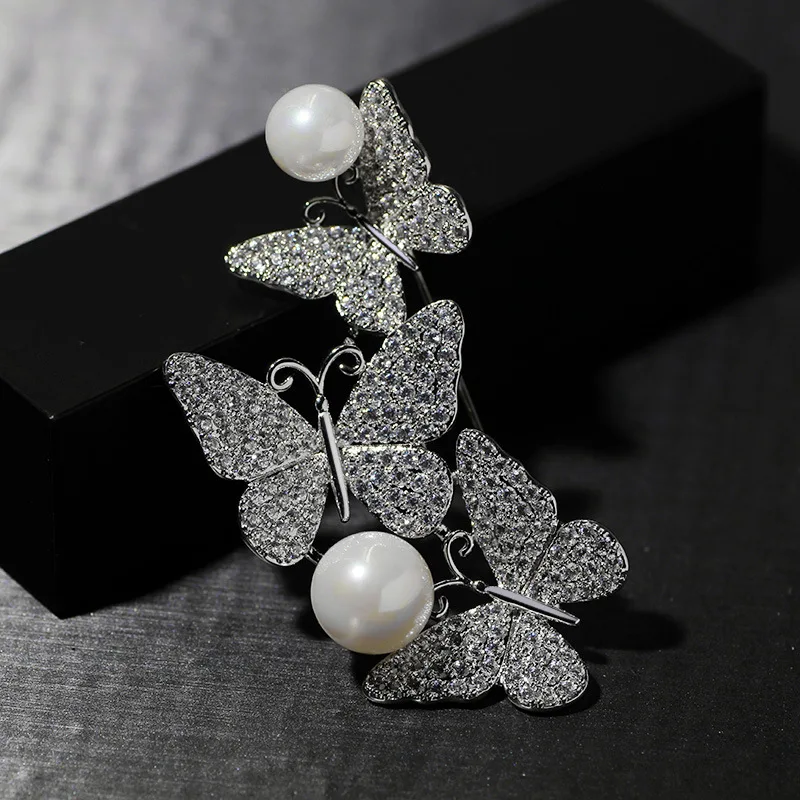 

Xiliang Concubine Brand Brooch Fashion Elegant Top Grade Micro Zircon Butterfly Pearl Brooch Brooch Women's