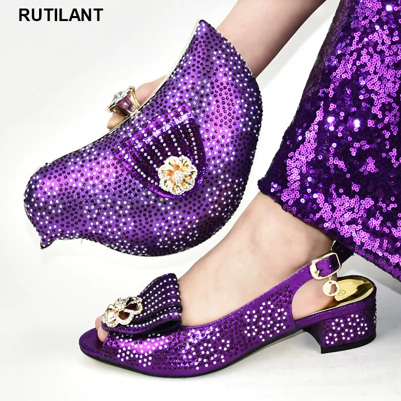 

Latest High Quality Purple Color African Designer Shoes and Bag Set To Match Bag and Shoe Set Nigeria Party Nigerian Party Pumps