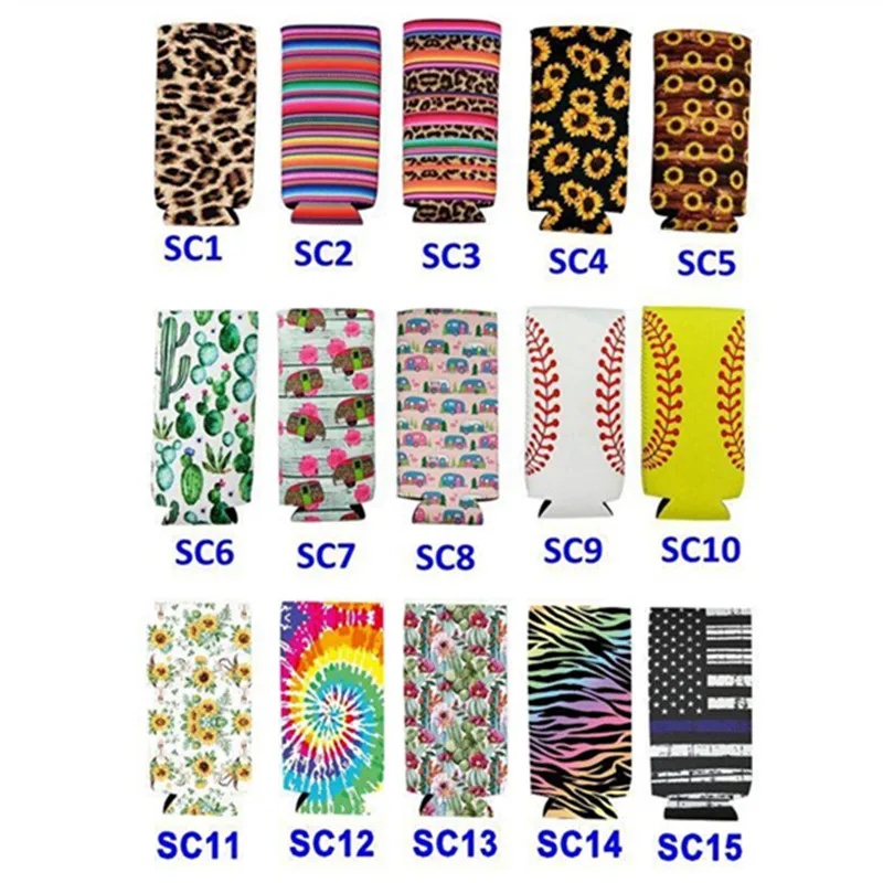 

Wholesale 100pcs Neoprene Cup Sleeve Slim Can Cooler Tall Skinny Serape Leopard Insulation Cover Long Size Bottle Cooler