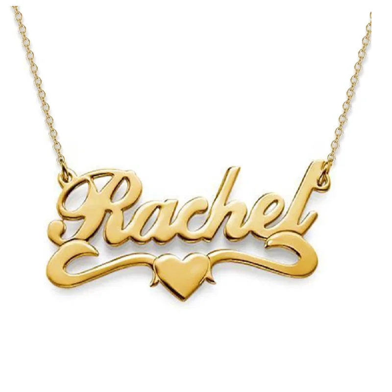 

Handmade Personalized Name Pendant With Filled Heart Nameplate Necklace Women Customized Jewelry Kids Birthday Gift
