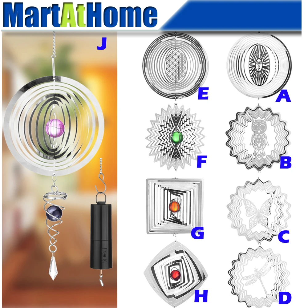 

3D Metal Spinning Wind Chimes Whirligig Mirror Wind Spinner with Stabilizer Gazing Ball Spiral Tail & Revolving Motor