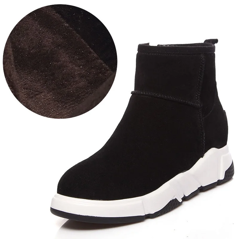 black short ASUMER/ г. Новые замшевые кожаные ботинки женские теплые шерстяные ботильоны с круглым носком на молнии женские зимние сапоги на плоской подошве на платформе - Цвет: black short