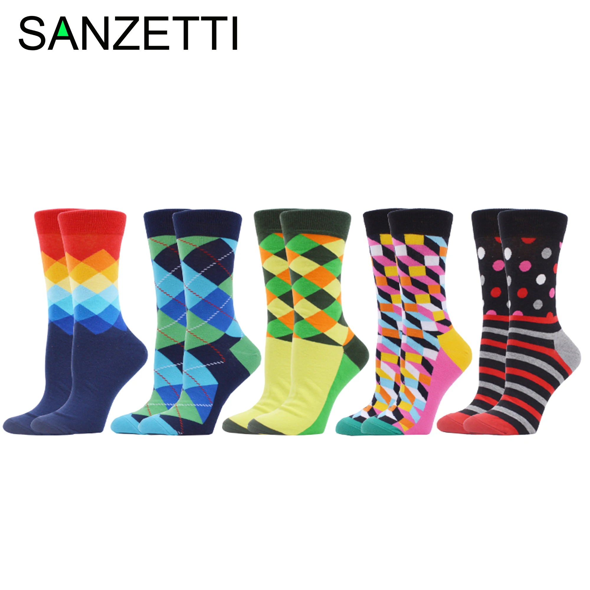 

SANZETTI Women's Tide Socks Combed Cotton Happy Fun Oil Painting Harajuku Geometric Pattern Novelty Wedding Popular Riding Socks