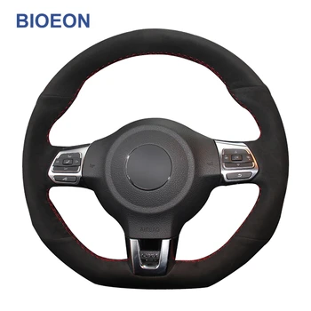 

Hand-Stitched Black Synthetic Suede Car Steering Wheel Covers for Volkswagen VW Golf 6 (VI) GTI Polo (R-Line) Scirocco Tiguan