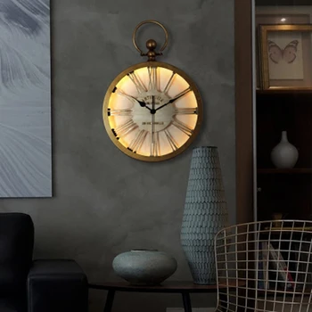 

Large Metal Wall Clock Modern Design Nordic Retro Hanging Clock with LED Lighting Glass Mirror Iron Wall Clocks Glow in Dark