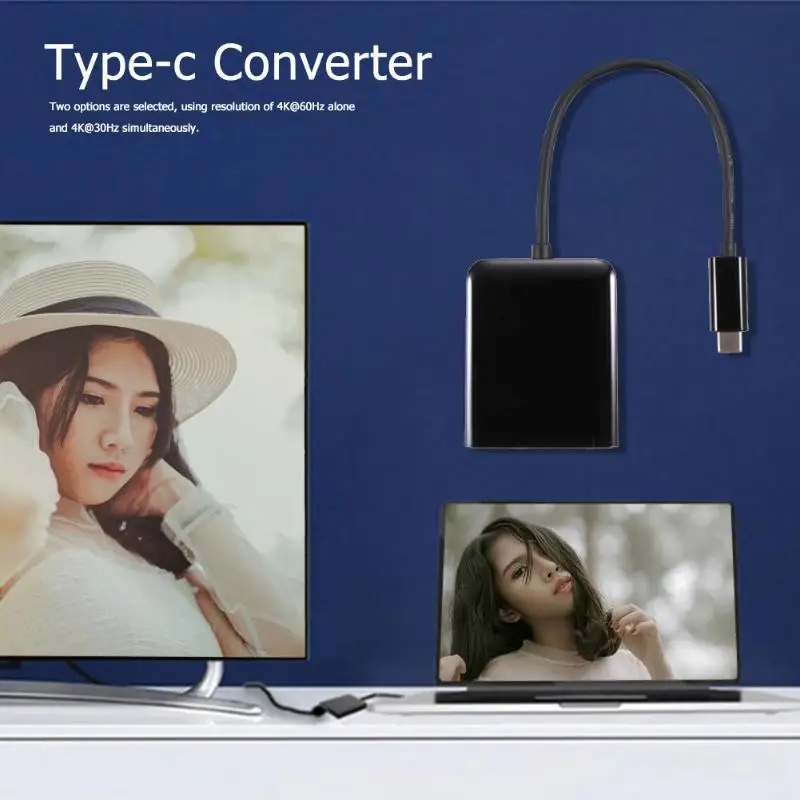 Тип C HDMI конвертер аудио-видео синхронная передача Разветвитель USB C на двойной HDMI адаптер 4K видео дисплей док-станция