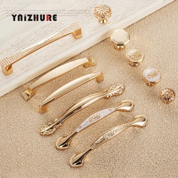 Gold Door Handles Wardrobe Drawer Pulls Kitchen Cabinet Knobs and Handles Fittings for Furniture Handles Hardware Accessories