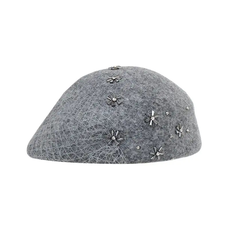 Hemp Gray Женские вуалетки из искусственной шерсти, берет с сеткой, ювелирные изделия с вуалью стразы, бусины, цветы, украшенные, шляпа для коктейля, выпускного, свадьбы A69C - Цвет: Hemp Gray