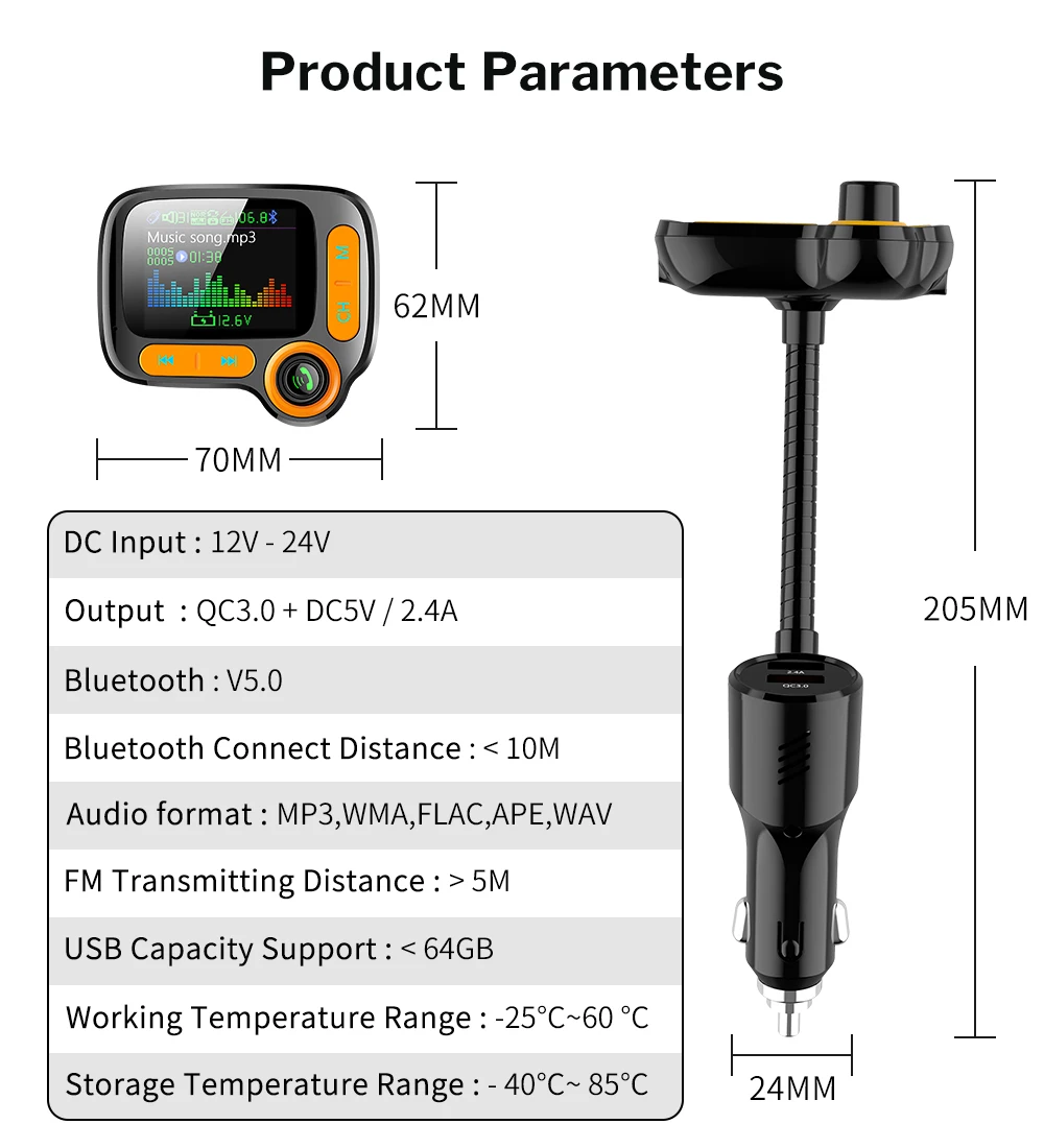 Car Bluetooth FM Transmitter Multifunction car Mp3 Player9